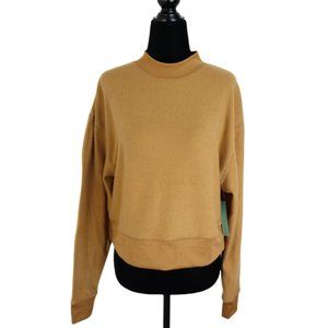 NEW Abound Women's Size S Mock Neck Long Sleeve Boxy Cropped Sweatshirt Top Tan